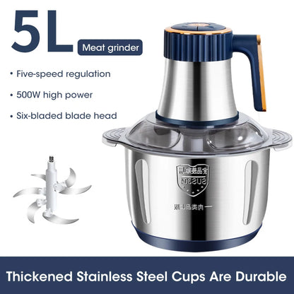 5L Electric Meat Grinder – 304 Stainless Steel Food Crusher & Multifunctional Vegetable Chopper for Baby Food