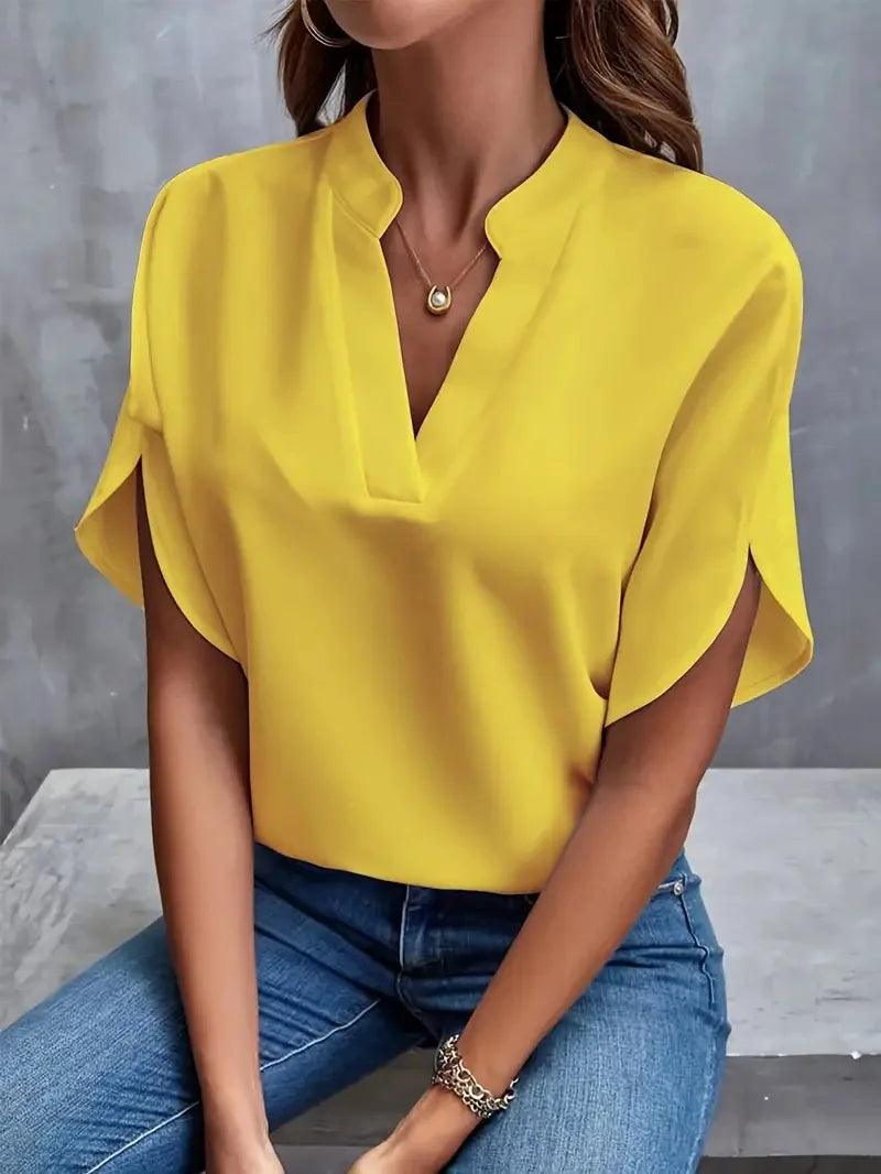VEITCHE Women’s Summer V-Neck Blouse – Casual Loose Half Sleeve Pullover Shirt for Elegant Office Wear