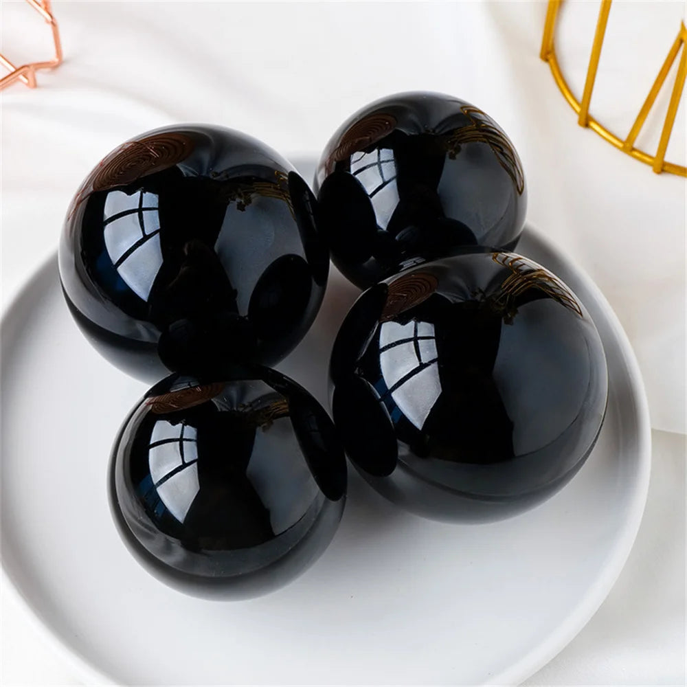 Natural Black Obsidian Healing Sphere – Reiki Crystal Magic Ball for Feng Shui & Home Decor
