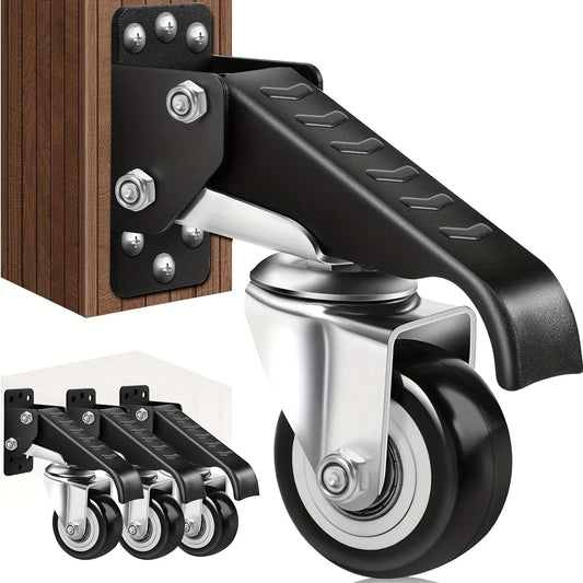 4pcs 2.5 Inch Retractable Caster Wheels - 165LBS Side Mount 360° Swivel Rollers for Workbenches & Equipment