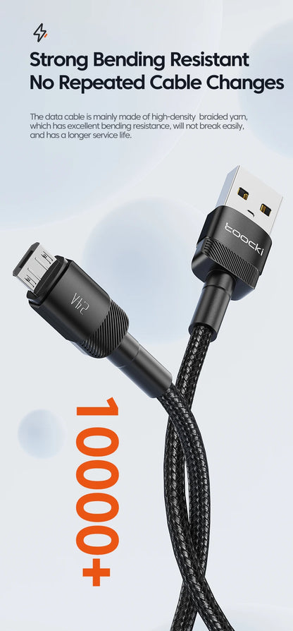 Toocki 2.4A Micro USB Cable – Fast Charging QC PD Data Cord for Samsung S6/S7, Redmi Note, Earphones, Fans