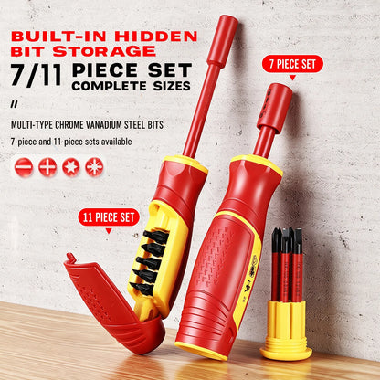Insulated Magnetic Screwdriver Set - Interchangeable Phillips & Slotted Bits for Electrical & Motorcycle Repair