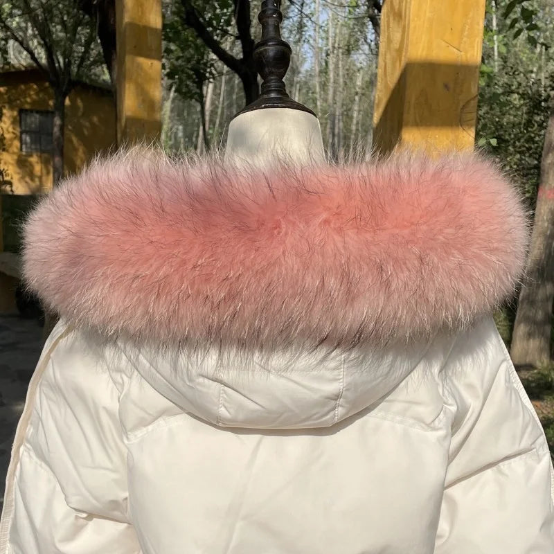 Natural Raccoon & Fox Fur Scarf – Luxury Women’s Winter Fur Collar and Hood Trim for Coats & Jackets