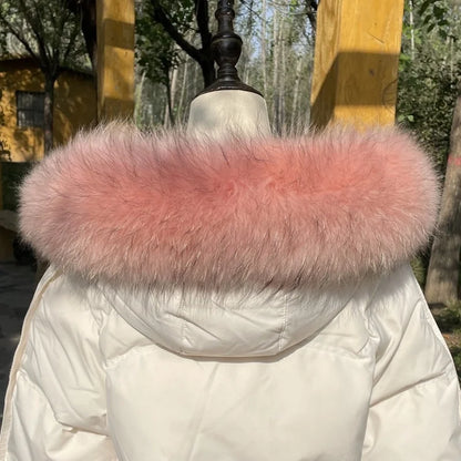 Natural Raccoon & Fox Fur Scarf – Luxury Women’s Winter Fur Collar and Hood Trim for Coats & Jackets