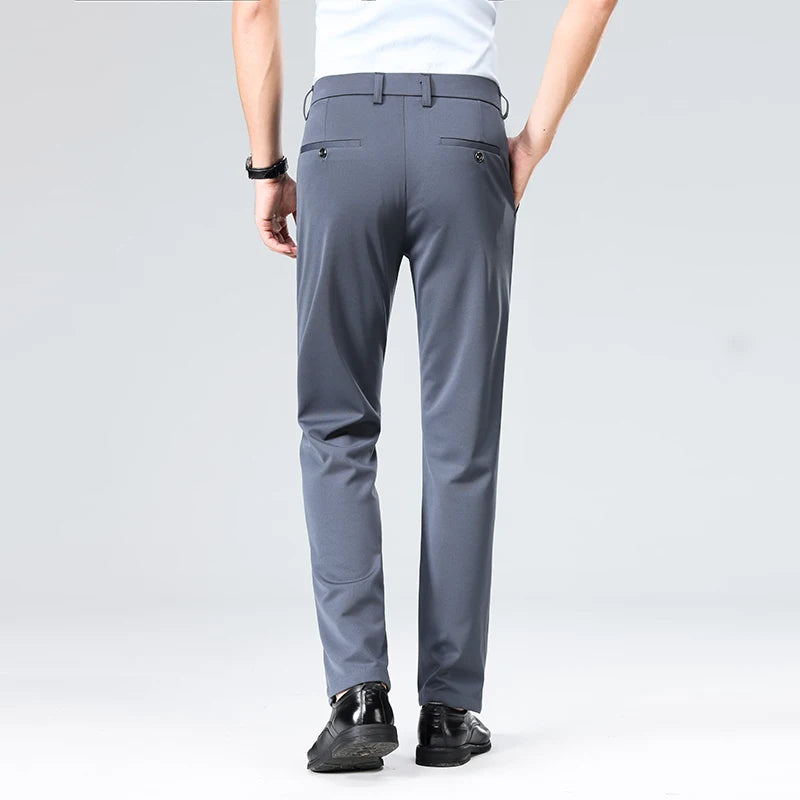 Men's Summer Fashion Suit Pants – Thin Business Casual Elastic Straight Leg Formal Trousers | Plus Size 28-42