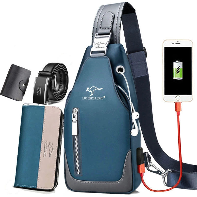 Men's Waterproof Oxford Chest Bag – Korean Style Casual Sport Crossbody Shoulder Messenger Bag