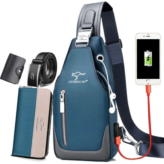 Men's Waterproof Oxford Chest Bag – Korean Style Casual Sport Crossbody Shoulder Messenger Bag
