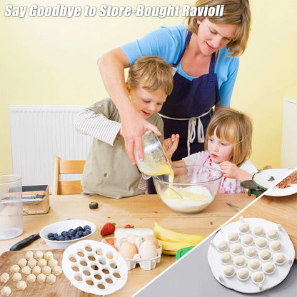 19-Hole Ravioli Maker Mold - BPA Free Plastic Pelmeni & Pierogi Dumpling Press with Stuffing Spoon for Easy Kitchen Prep