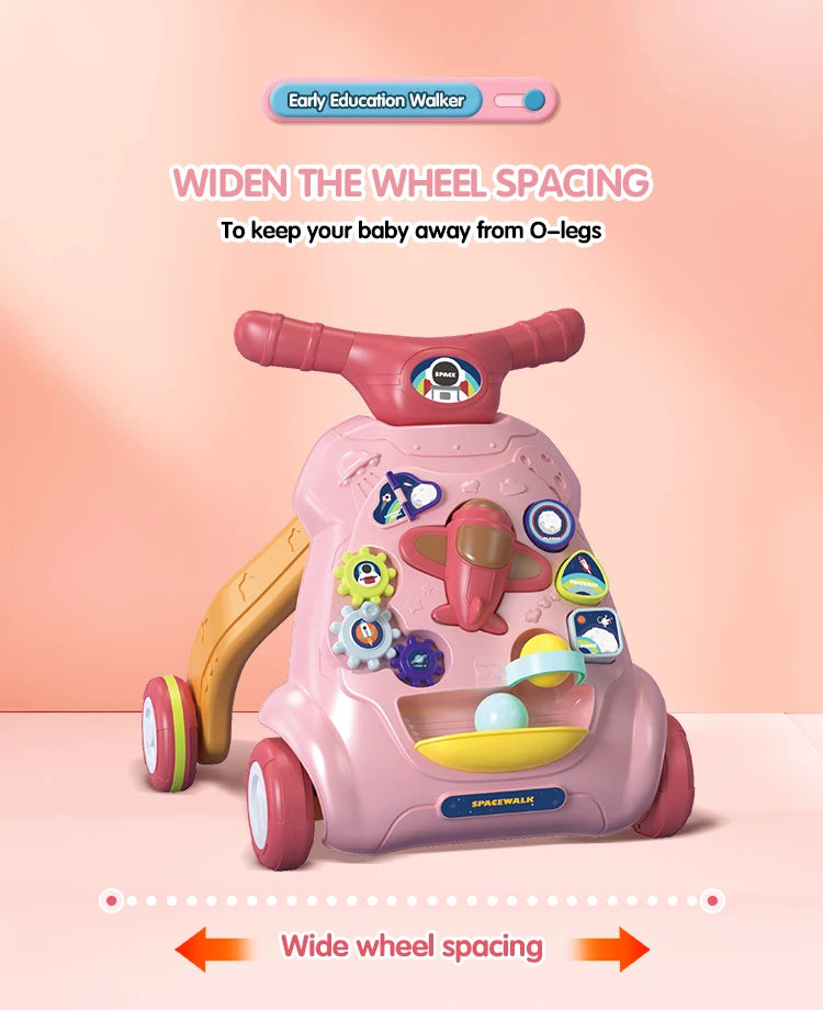 Baby Toddler Push Walker Toy – Interactive Musical Montessori Activity Walker with Lights and Safety Brake