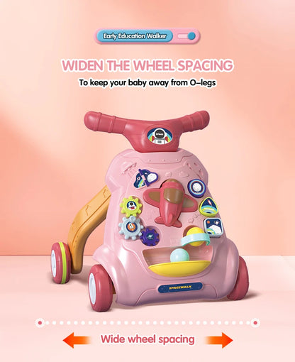 Baby Toddler Push Walker Toy – Interactive Musical Montessori Activity Walker with Lights and Safety Brake