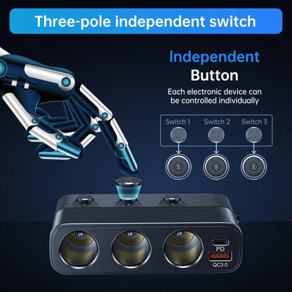 New 127W 7-in-1 Car Charger Splitter: PD30W QC3.0 Cigarette Lighter Adapter - Socket Splitter with Switch, Car Cigarette Lighter Accessory