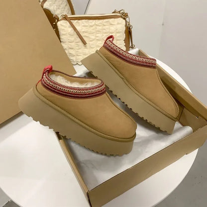 Women's Winter Snow Boots - Warm Cashmere Thick Sole Wool Lined Slip-On Cotton Shoes