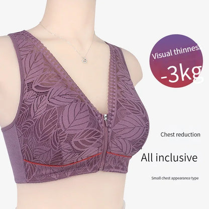 S-6XL Sports Yoga Bra – Cotton Cups, Front Zipper, Breathable Tank Top with Lace, No Steel Ring, Large Size Women's Bra