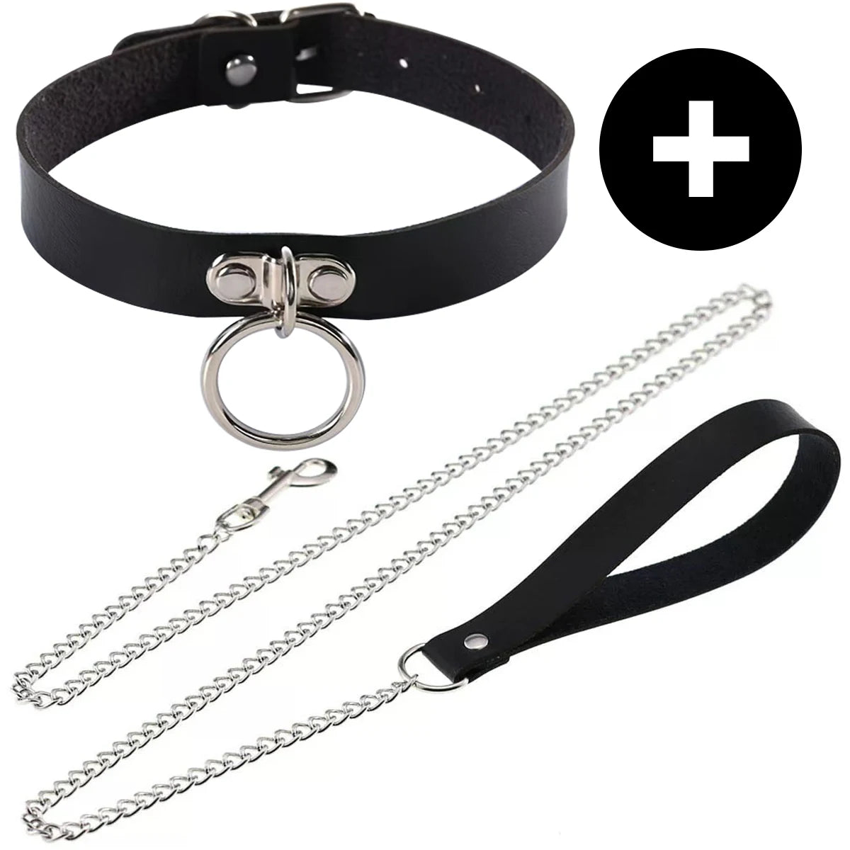 Gothic Punk PU Leather O-Ring Choker - Adjustable Collar Necklace for Women, Halloween & Alternative Fashion