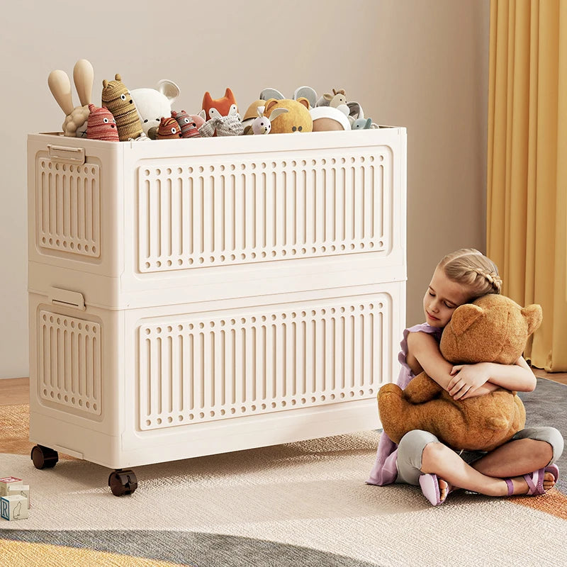 Large Capacity Foldable Toy Storage Bin - Wheeled Organizer for Living Room, Bedroom & Bathroom
