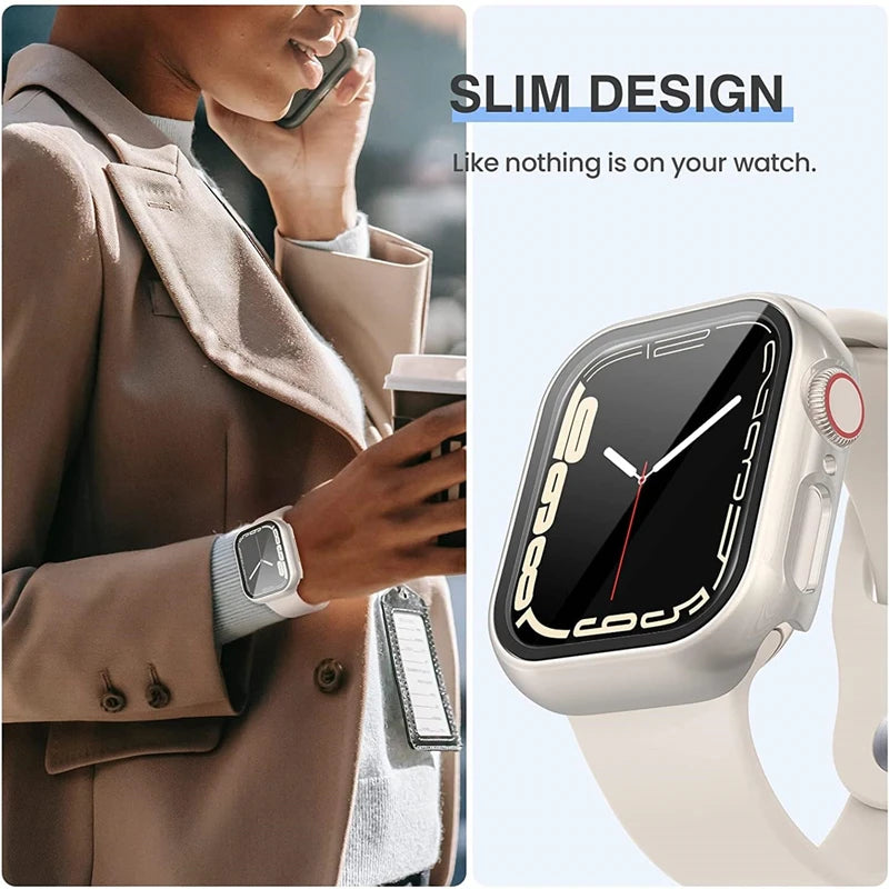 Apple Watch Glass Case Cover - Full Screen Protector for Series 9, 8, 7, 6, SE & iWatch 38mm-45mm