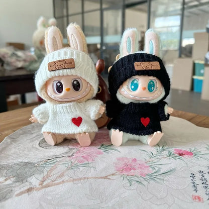17cm Labubu Doll Clothes — Monster Outfit with Hat, Love Sweater & Casual Shoes for Sitting Party Accessories