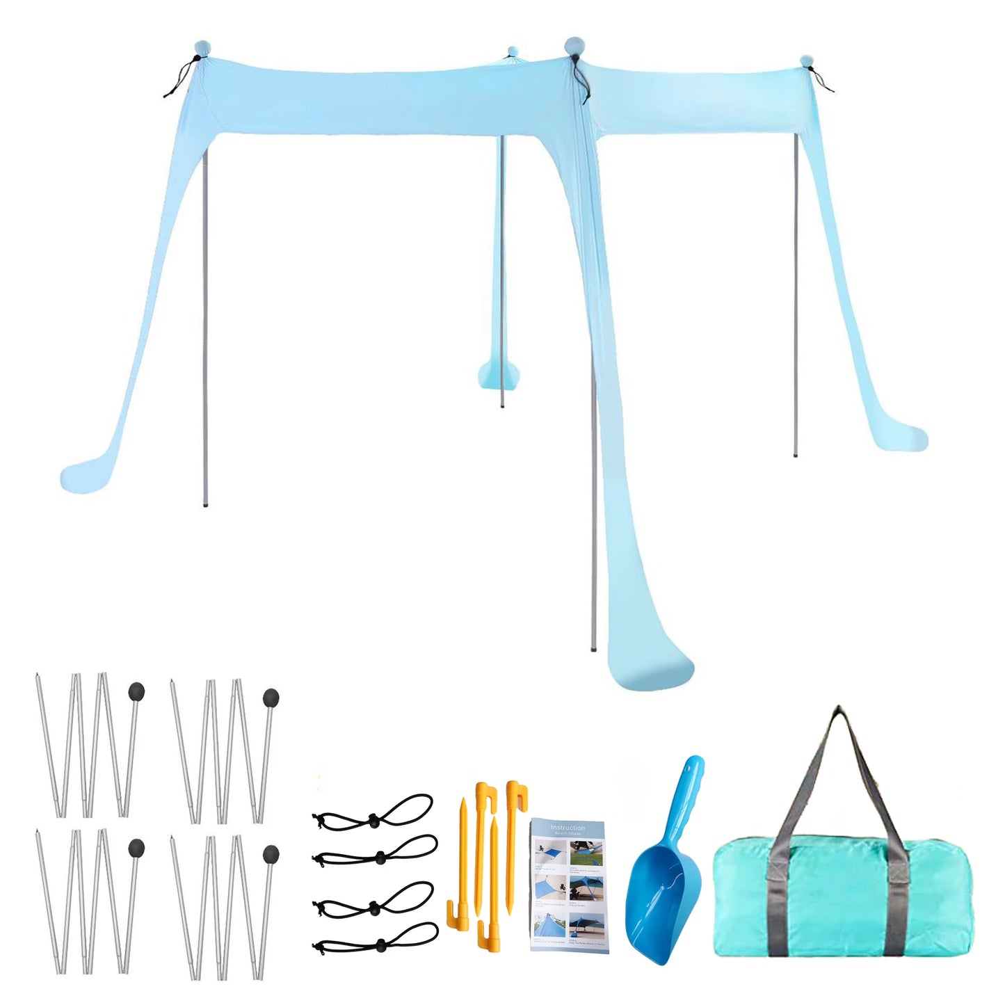 Family Beach Canopy – Large UPF50+ Sunshade Tent with Stability Poles for Beach, Camping, Parties & Picnics