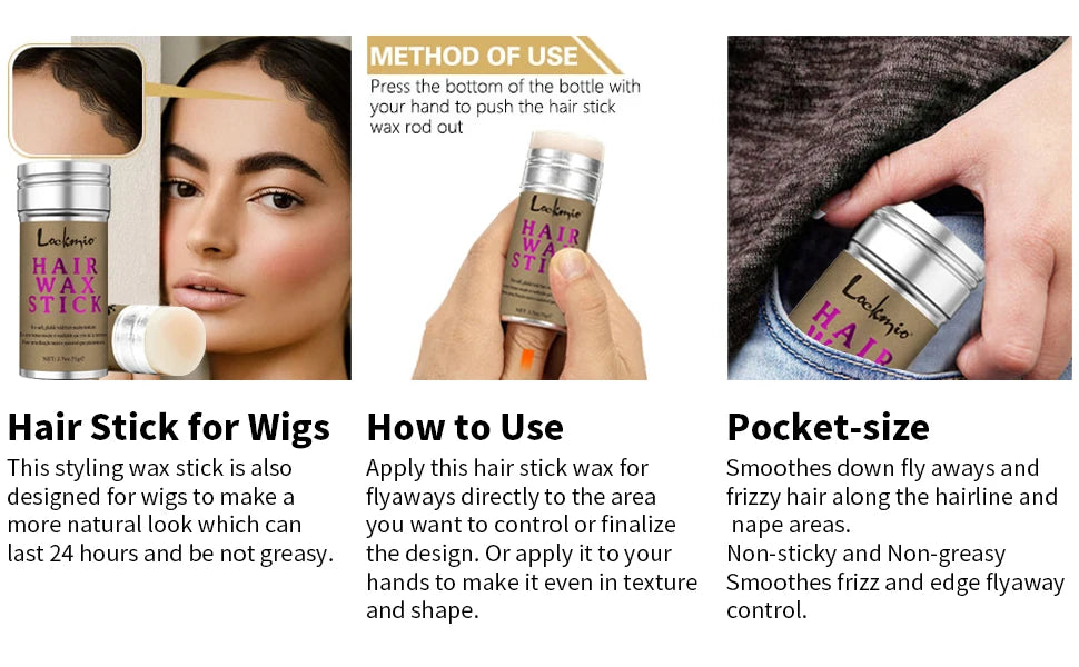 LOCKMIO Women’s Hair Wax Stick – Anti-Frizz Flyaway Control Styling Pomade for Wigs & Broken Hair, Long-Lasting Smoothing