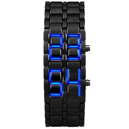 Men's Fashion Digital Lava Wrist Watch – Black Full Metal with Red/Blue LED Display, Sporty Gift for Men & Boys