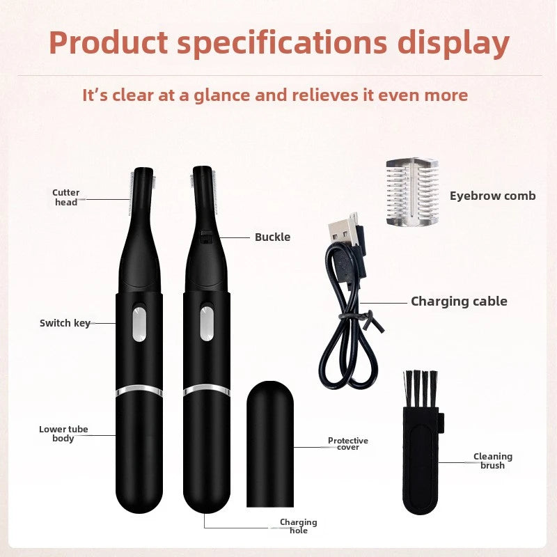 Electric Eyebrow & Facial Hair Trimmer – USB Rechargeable Mini Portable Body Shaver for Women