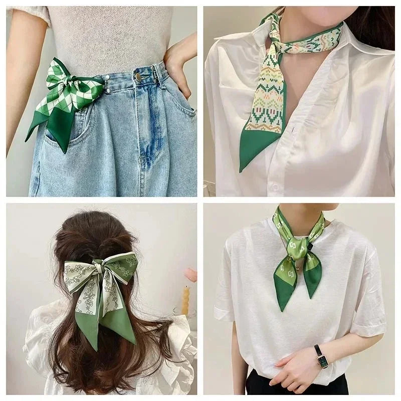 4pcs Silk Satin Scarves for Women – Hair Bands, Neck Ties & Bag Accessories