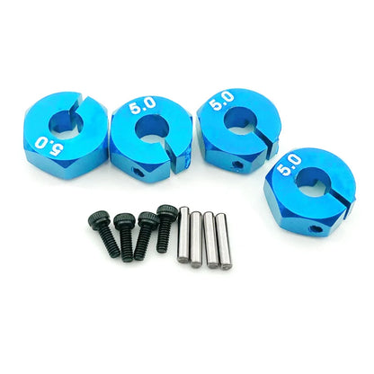 4PCS Aluminum Wheel Hex Hubs — 12mm Drive with Pins & Screws, 5/6/7mm Thickness for RC Cars, Crawlers, HSP, Tamiya, SCX10 & Slash