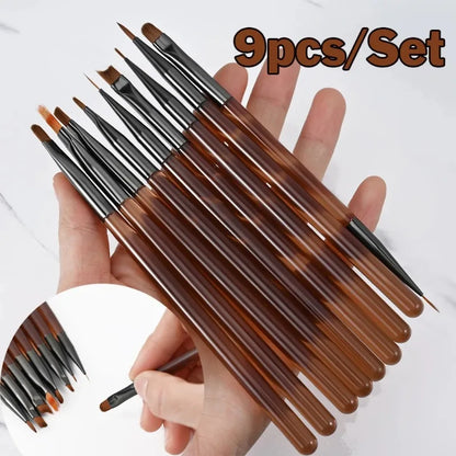 9PCS UV Gel Nail Brush Set – Liner DIY Painting Pen, Acrylic Drawing Brush for Nail Art Design & Tip Display Tools