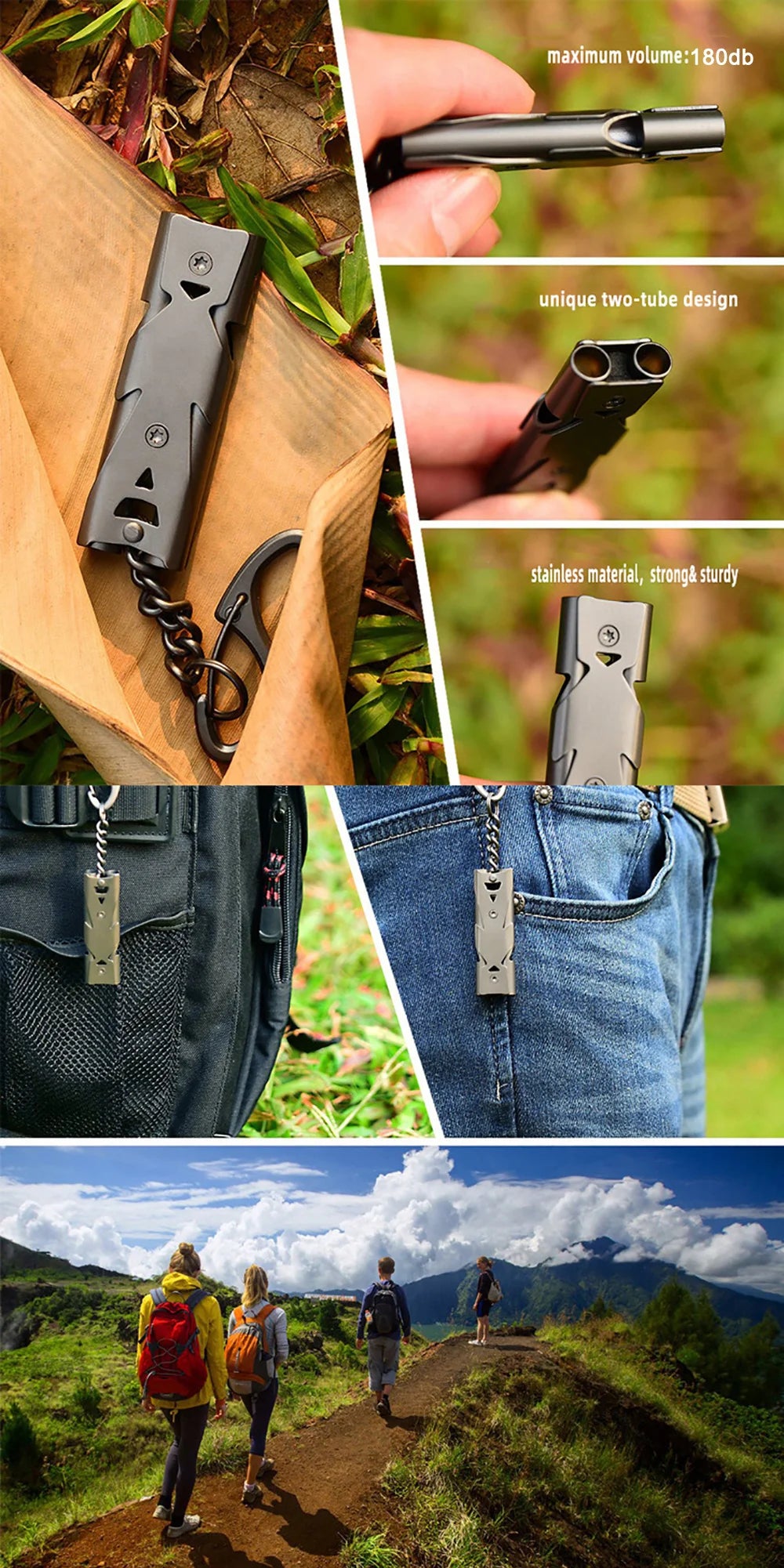 Double Pipe Survival Whistle Keychain – High Decibel Emergency Outdoor Camping Tool 1PC