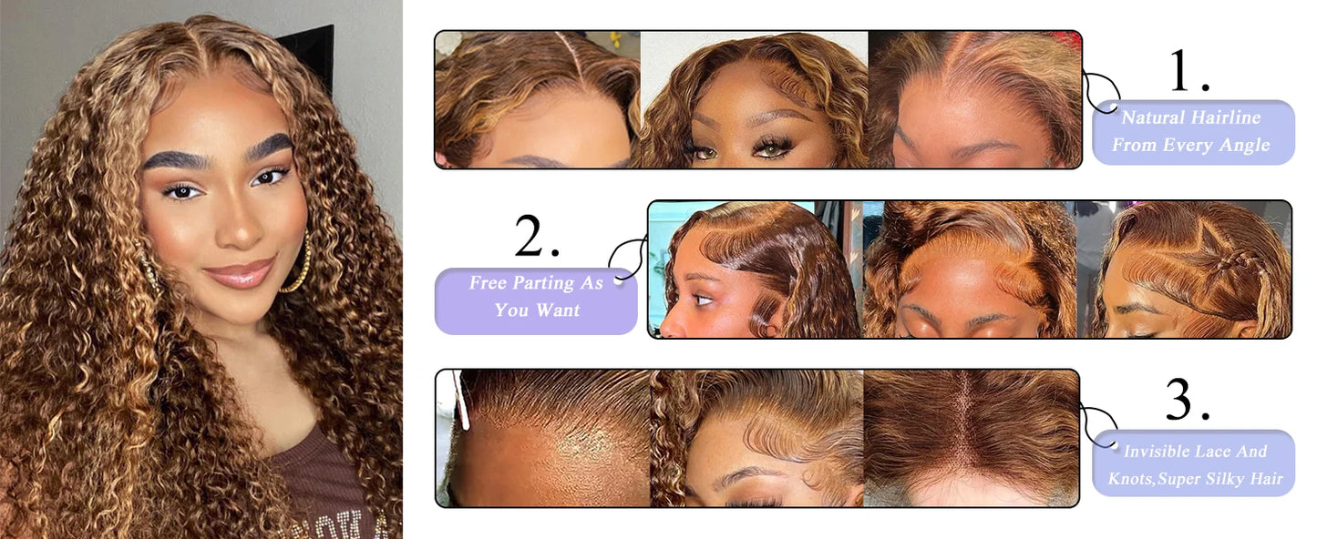 Honey Blonde Deep Water Wave HD Lace Frontal Wig – 13x6 Human Hair, Highlight Curly, 30-34 Inch Length