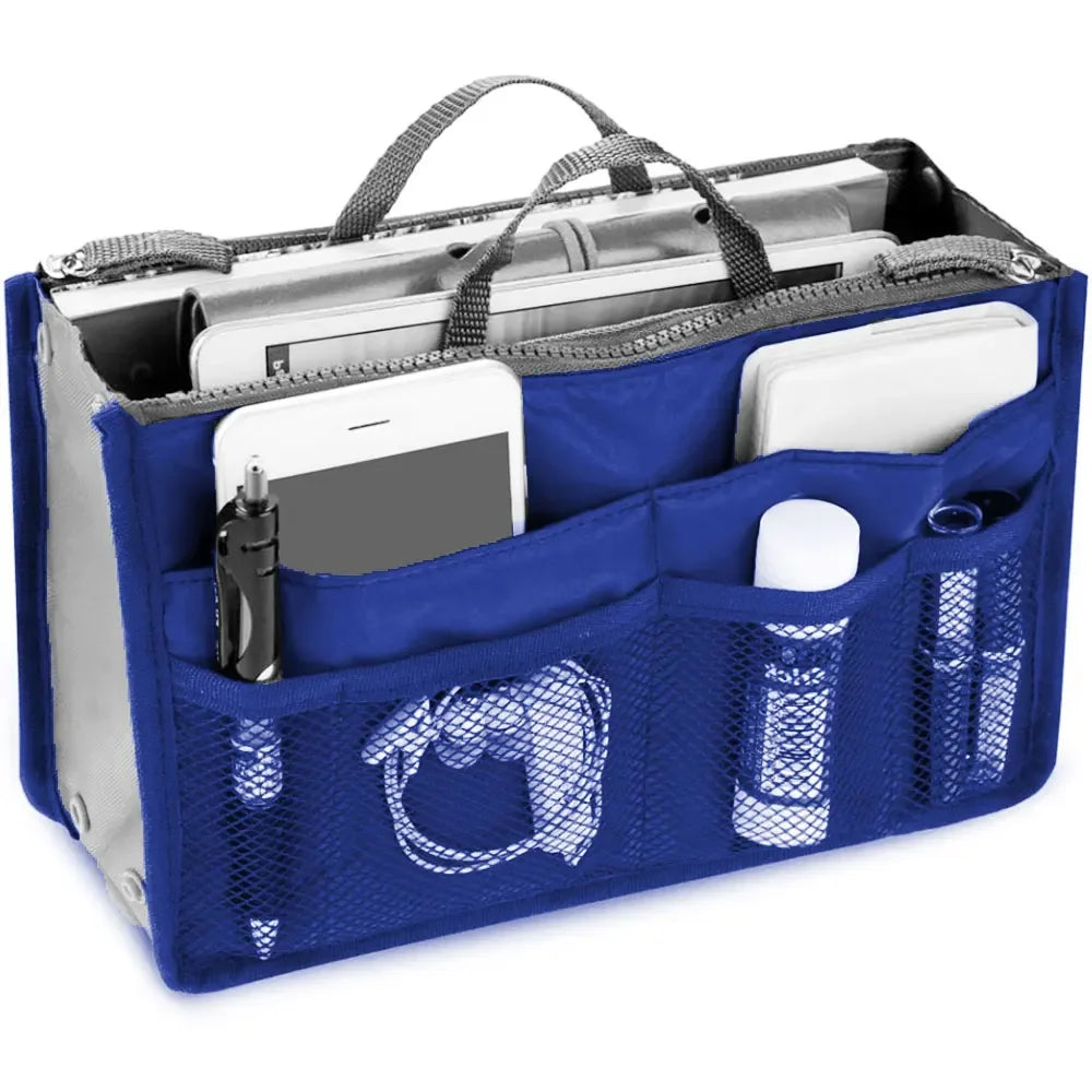 Women’s Nylon Cosmetic Organizer Bag – Foldable Large Capacity Travel Makeup Insert Handbag Tote Organizer Liner Bag