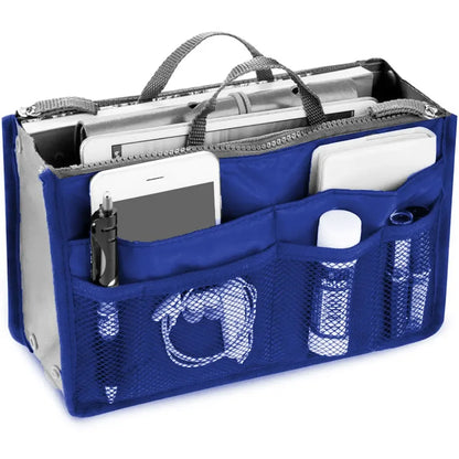 Women’s Nylon Cosmetic Organizer Bag – Foldable Large Capacity Travel Makeup Insert Handbag Tote Organizer Liner Bag