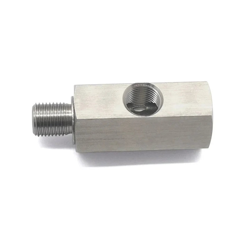 Oil Pressure Sensor Tee Adapter — M10x1.0 to M10x1.0 with 1/8NPT Female Side Holes for Turbo Supply Feed Line Gauge