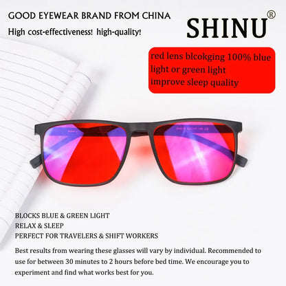 SHINU Blue Light Blocking Glasses – Red Lens Anti-Glare Eyewear for Men to Reduce Eye Strain
