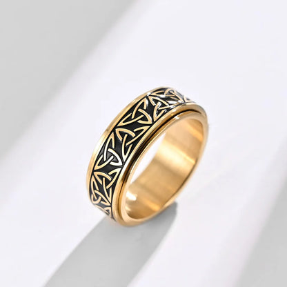 Viking Celtic Knot Rune Ring for Men - Rotating Stainless Steel Anti-Stress & Anxiety Relief Spinning Ring (Anillo Antiestres)