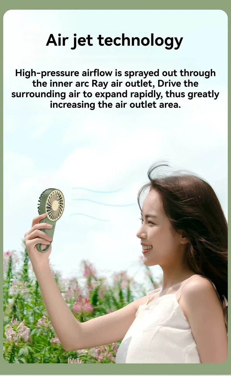 New Foldable USB Rechargeable Mini Fan | Handheld Desktop Fan with Cartoon Design & Hook for Outdoor, Home & Office Use