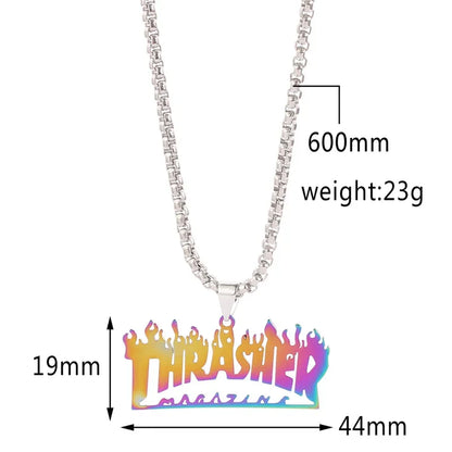 Trendy Hip-Hop Stainless Steel Letter & Flame Pendant Necklace | Street Style Rock Jewelry for Men & Women