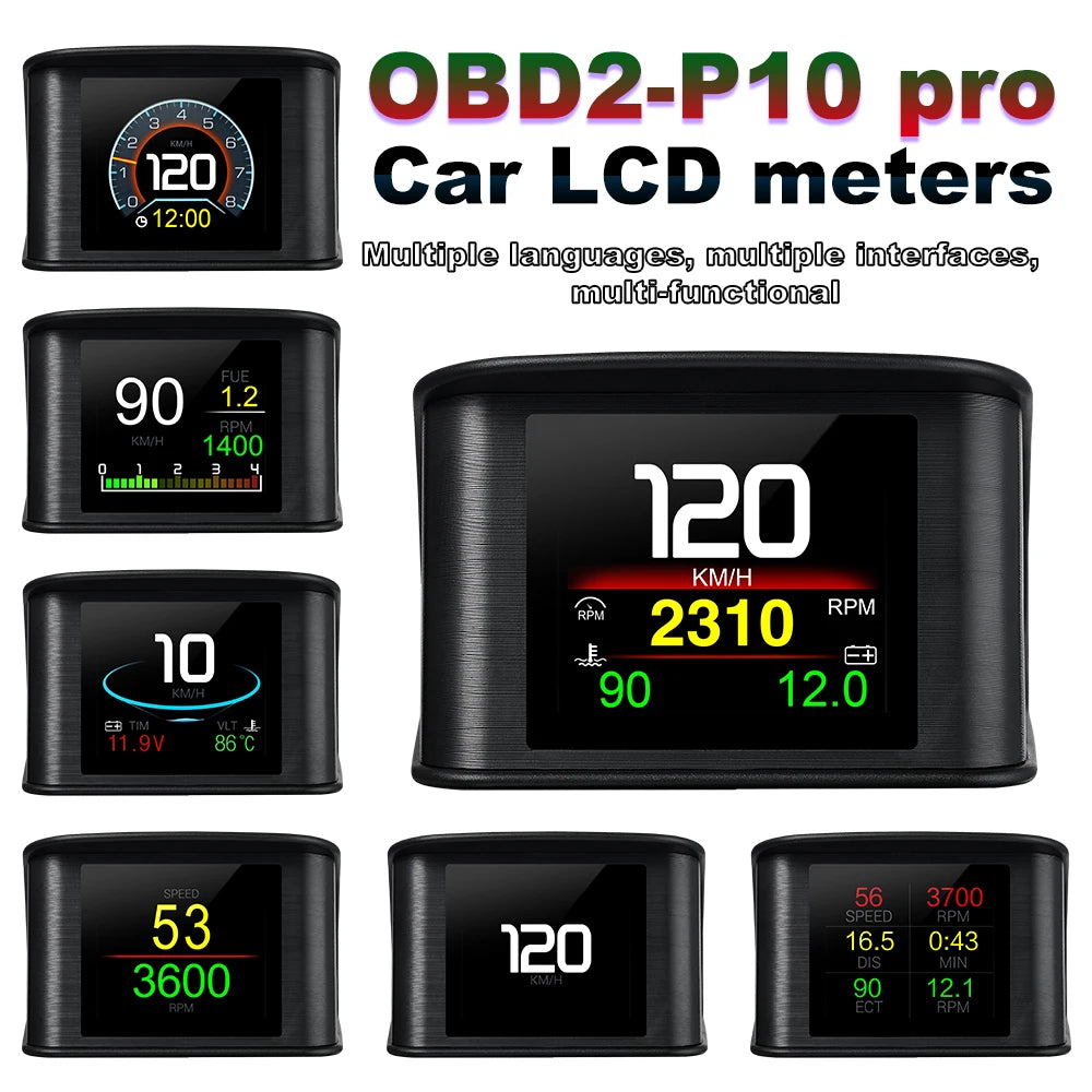 P10 Pro Head-Up Display – On-Board OBD2 Computer with Digital Speedometer, Mileage, Temperature & Driving Data Gauge