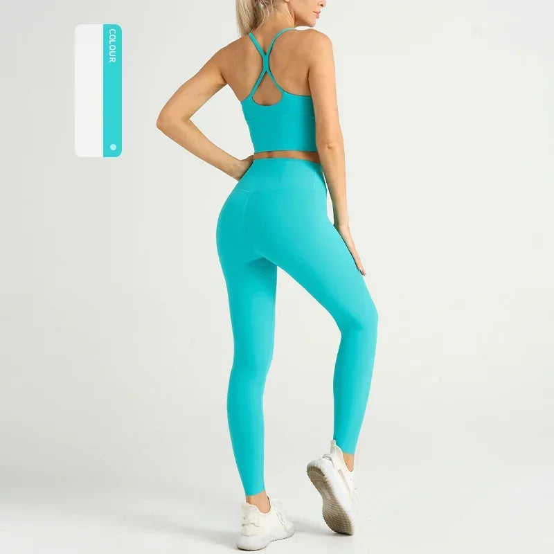 2-Piece Women’s Yoga Tracksuit – Athletic Pilates Fitness Set with Sports Bra & Leggings for Gym Workout