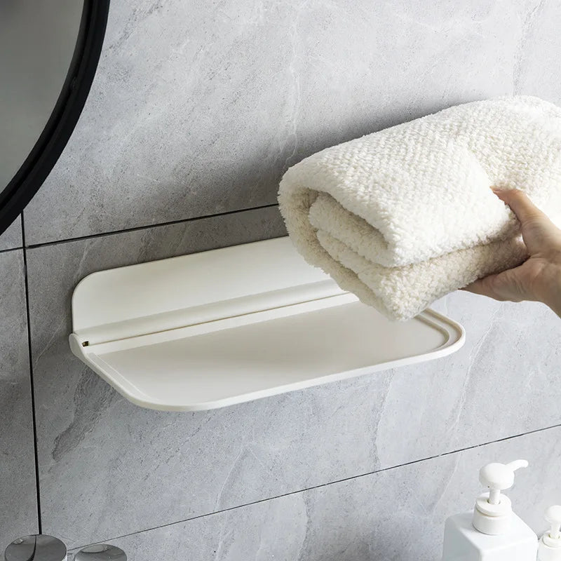 Foldable Wall Shelf - Punch-Free Wall-Mounted Plastic Floating Shelf for Bathroom, Toilet, Towel, and Clothes Storage