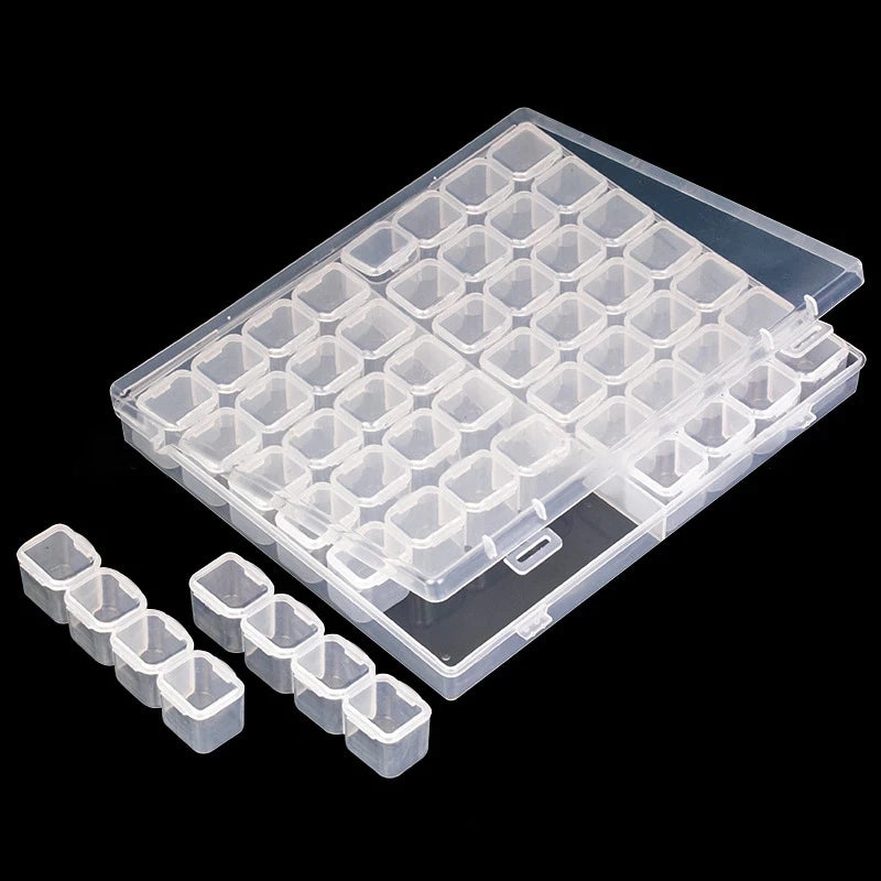 28/56 Grid Adjustable Plastic Storage Box with Label Stickers — Jewelry, Nail Art & Diamond Painting Accessories Organizer