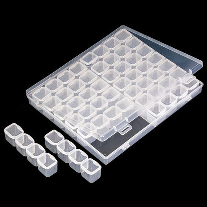 28/56 Grid Adjustable Plastic Storage Box with Label Stickers — Jewelry, Nail Art & Diamond Painting Accessories Organizer