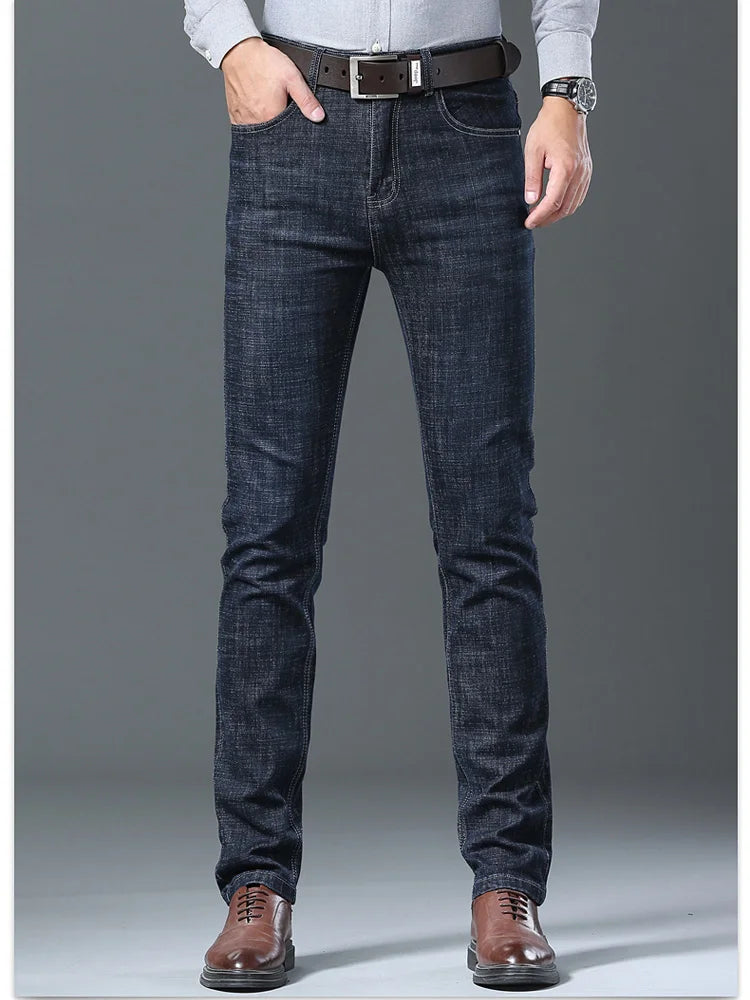 Men’s All-Match Brand Trousers – High-Quality Business Casual High Waist Denim Jeans for All Seasons