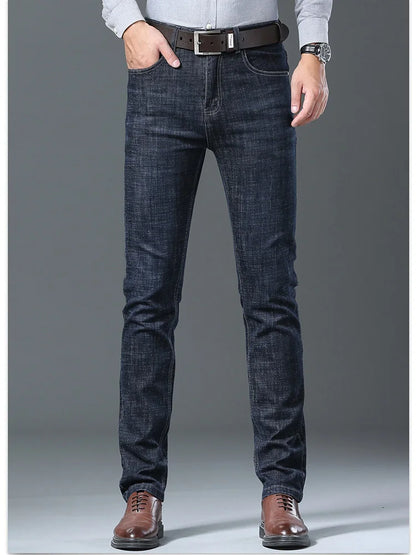 Men’s All-Match Brand Trousers – High-Quality Business Casual High Waist Denim Jeans for All Seasons