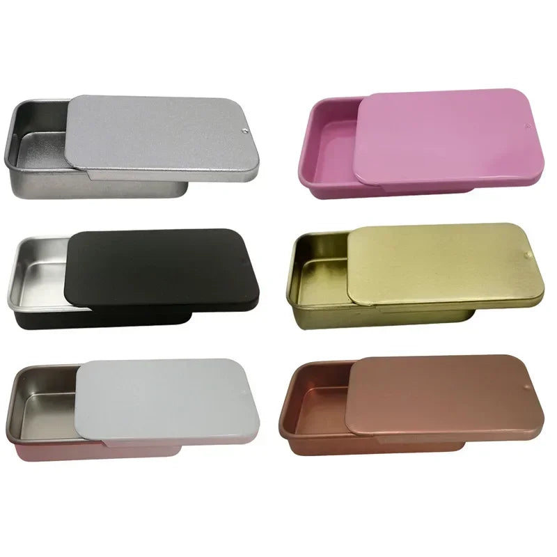 Metal Rectangular Tin Storage Box – Portable Slide-Cover Organizer for Candy, Pills & Small Items, Empty Tinplate Container