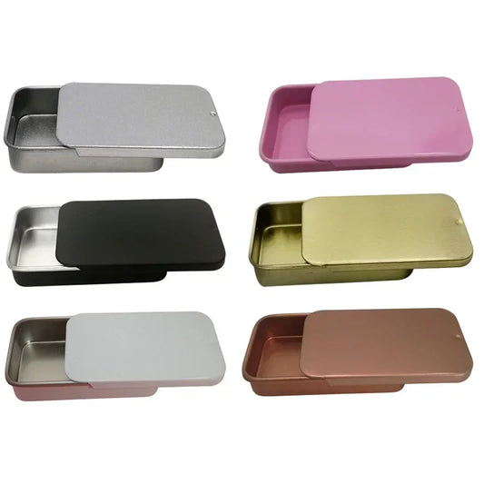 Metal Rectangular Tin Storage Box – Portable Slide-Cover Organizer for Candy, Pills & Small Items, Empty Tinplate Container