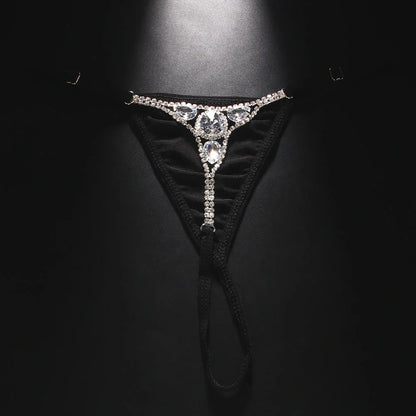 Women’s Rhinestone Crystal Thong Bikini – Adjustable G-String Body Chain Swimwear with Water Drop Design Accessories