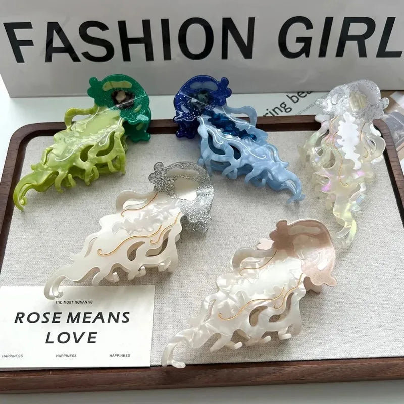 Ocean Beach Series Hair Claw | Hippocampus, Jellyfish & Dolphin Acetate Hair Clip for Women & Girls