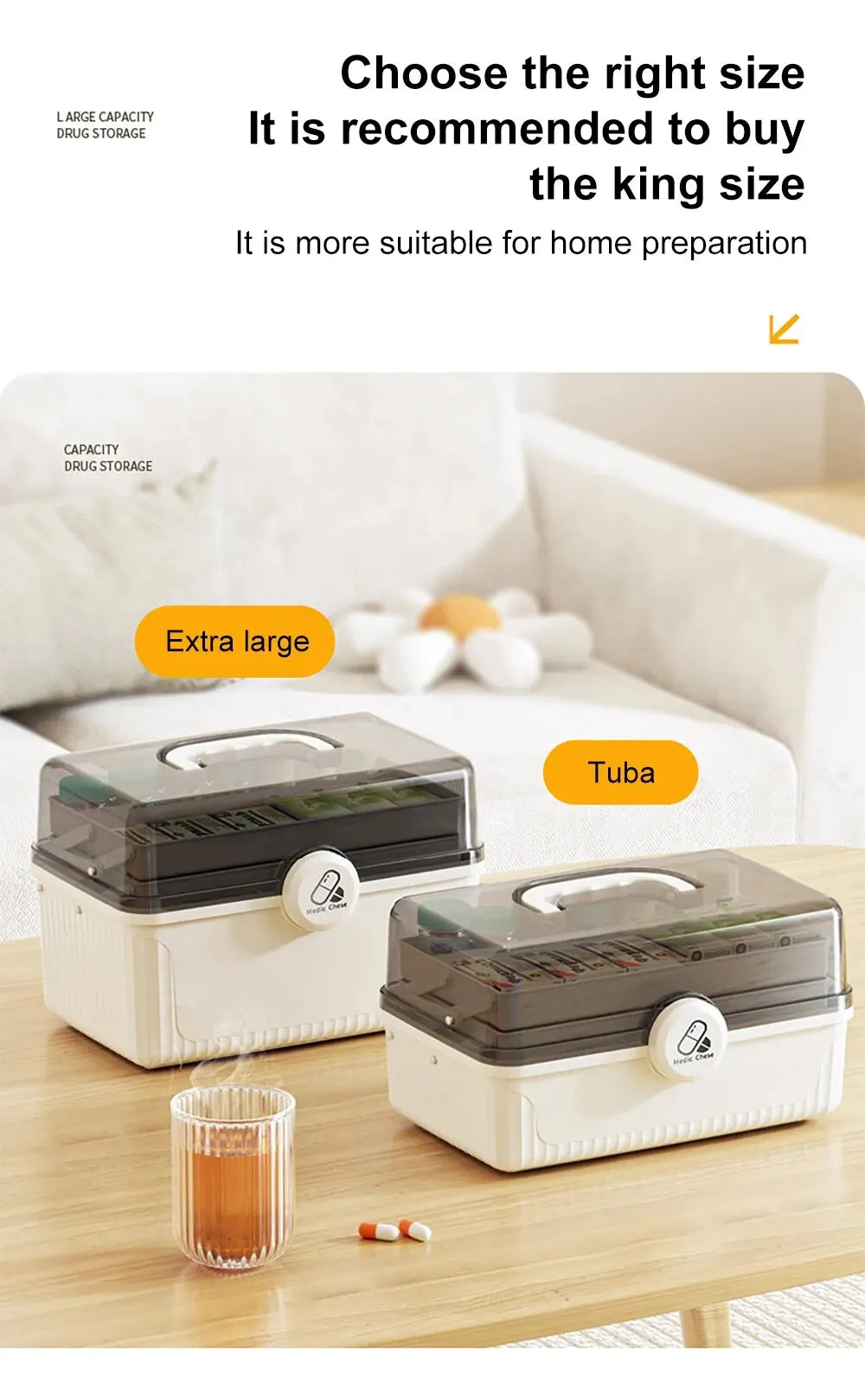 AiQUE Portable Medicine Organizer – Weekly Pill Storage Box with Large Capacity and Cutter for Home Use