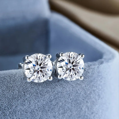 Real Moissanite Diamond Stud Earrings 0.1–3CT – S925 Silver, Platinum Plated Wedding & Bridal Jewelry, GRA Certified